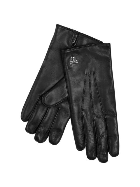 skull-plaque leather gloves