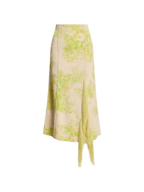 floral fringe midi skirt