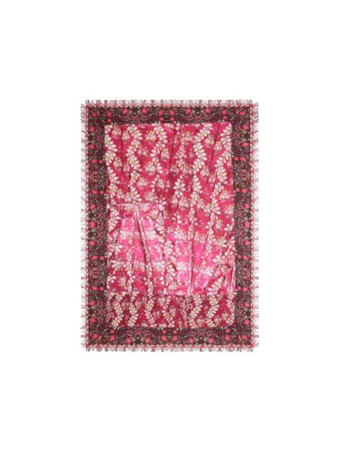 Aloeuw floral-print fringed silk scarf