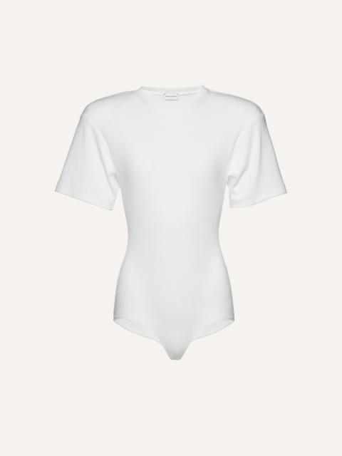 Ribbed short sleeve bodysuit in cream