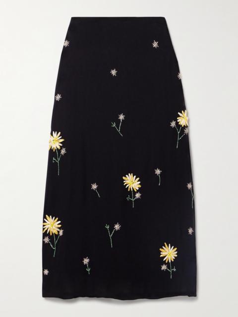 Angela Bead-embellished Crepe De Chine Midi Skirt