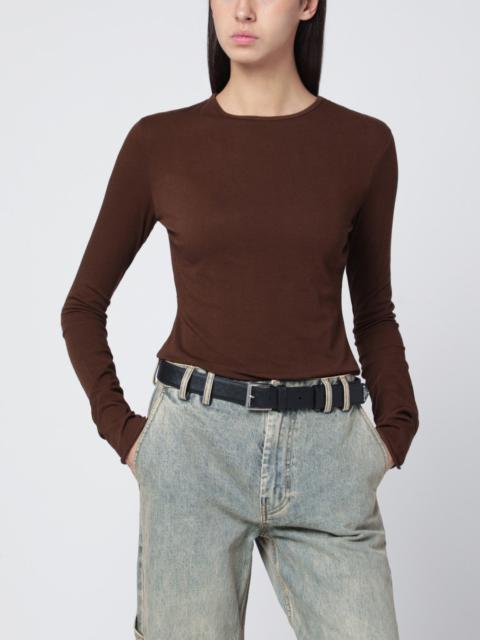 Brown crewneck cotton-blend top