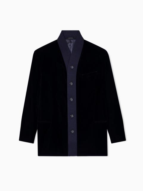 SINGLE-BREASTED JACKET IN VELVET WITH KNIT DETAILS