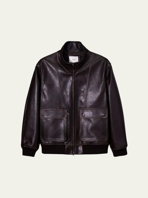 Unisex Leather Blouson Aviator Jacket