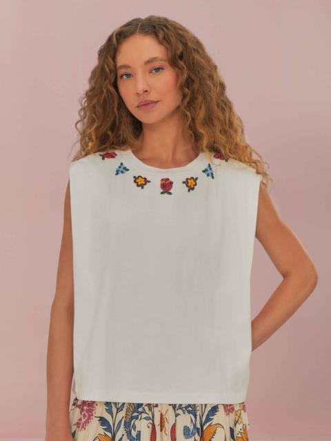White Beaded Flowers T-Shirt