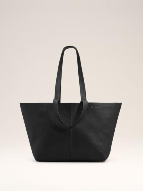 BLACK LEATHER MIDI TOTE BAG