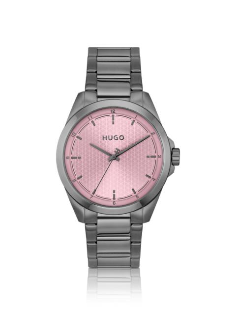 SEAM GRAY-PLATED WATCH WITH PINK TEXTURED DIAL