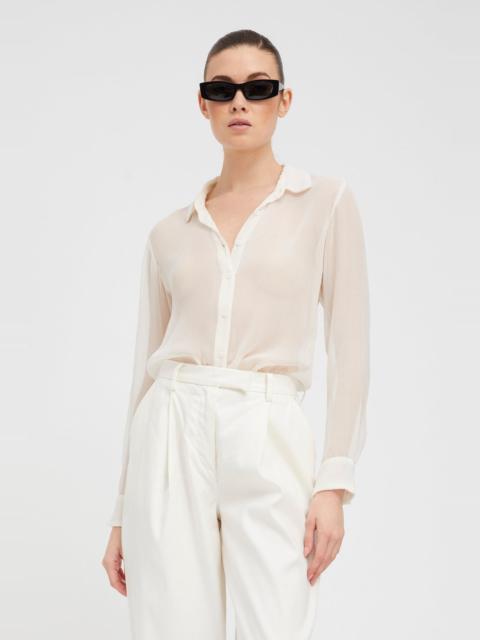 WHITE CRINKLE CHIFFON FITTED BUTTON DOWN