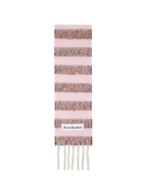Pink Fringed Wool Skinny Scarf