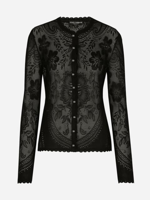 Lace-stitch jacquard cardigan