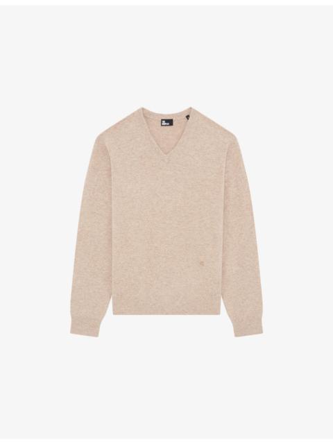 V-Neck Brand-Embroidered Cashmere-Blend Jumper