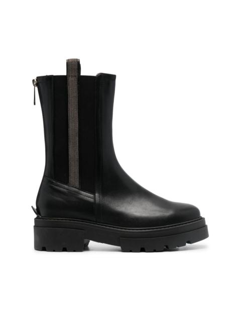 bead-embellished combat boots