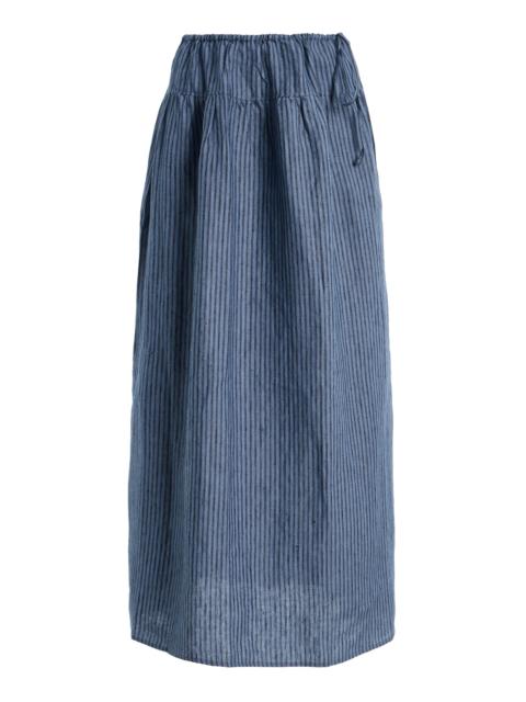Striped Linen Maxi Skirt blue