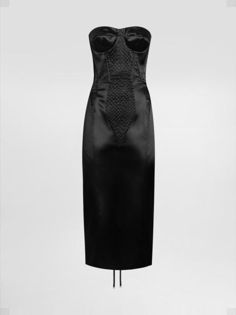 Strapless satin dress with corset details
