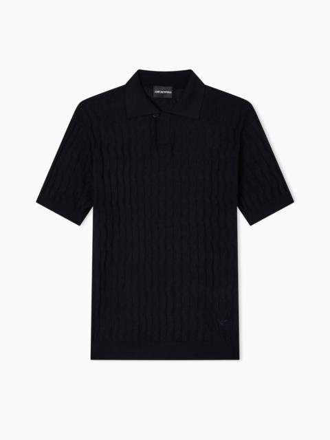 ASV LYOCELL-BLEND JUMPER WITH POLO-SHIRT COLLAR IN AN EMBOSSED, PATTERNED STITCH