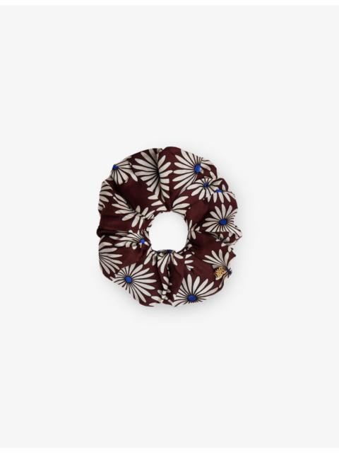 Branded Floral-Print Silk Scrunchie