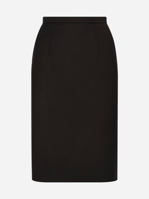 Wool crepe midi pencil skirt