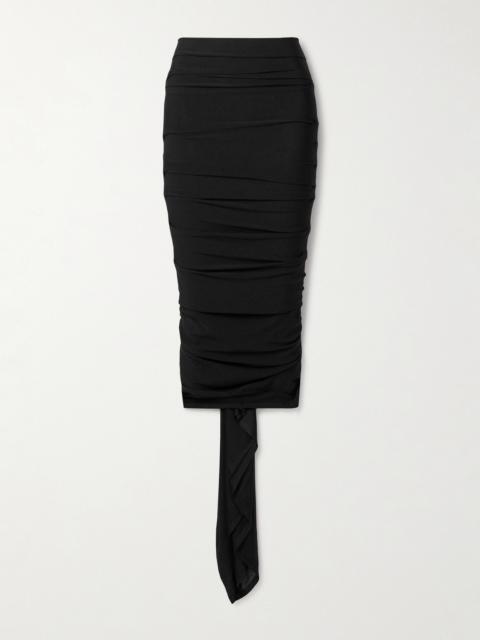 Aura Draped Ruched Stretch-jersey Midi Skirt