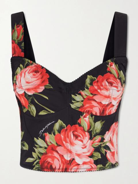Floral-print Cotton-blend Poplin Bustier Top