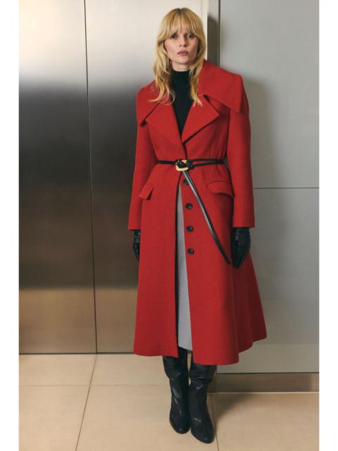 Wool Shawl Collar Belted Tailored Midi Coat