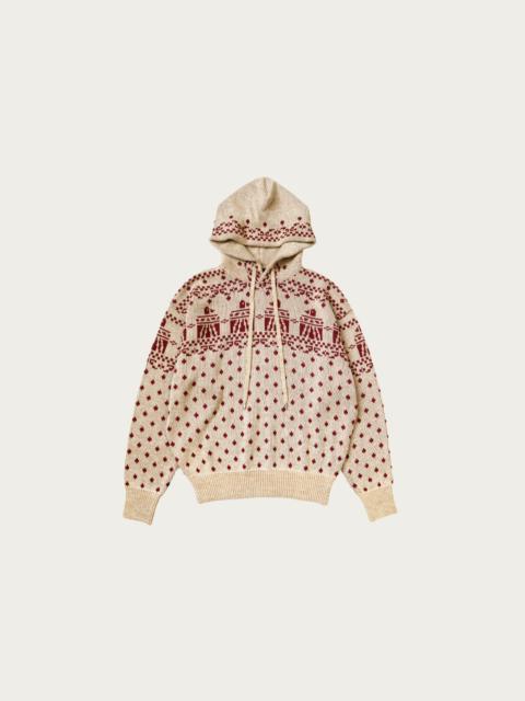 5G Jacquard Knit Hood Sweater - Red