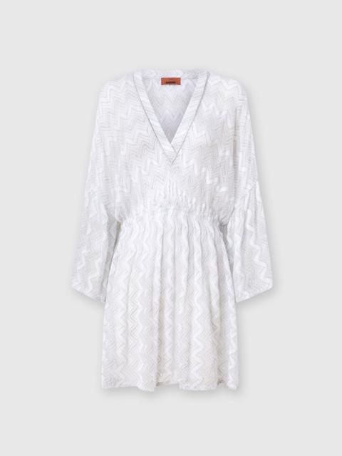 Cover-up dress in zig zag lamé viscose with wide sleeves
