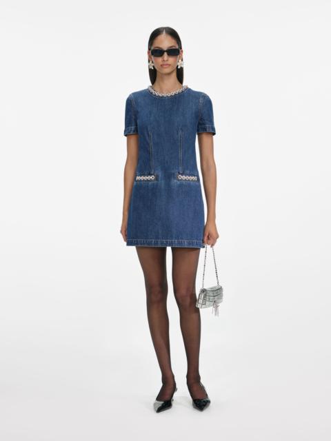 Denim Crystal Trim Mini Dress