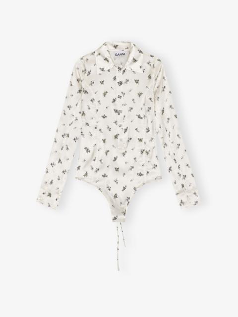 WHITE SATIN BUTTON DOWN BODYSTOCKING