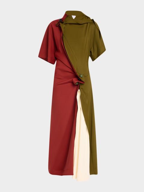 Colorblock Fluid Stretch Viscose Piercing Dress