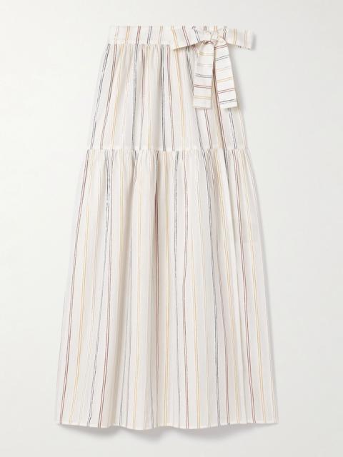 Irisée Brillante metallic striped cotton-blend voile maxi wrap skirt Off-white