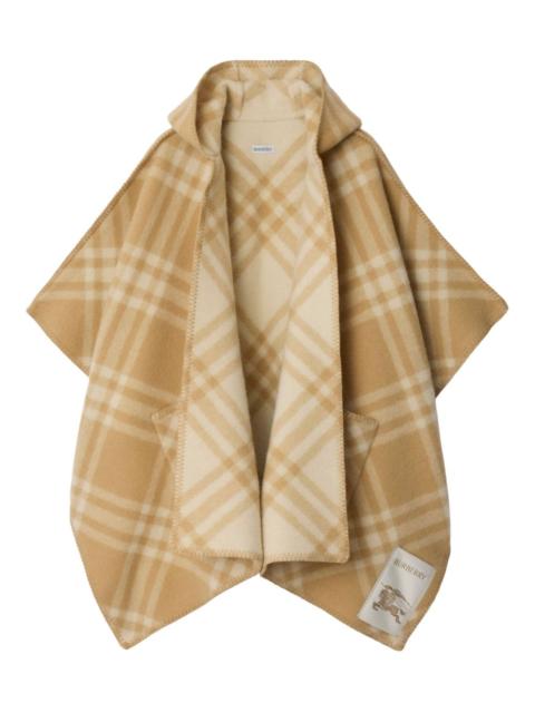 hooded check wool cape