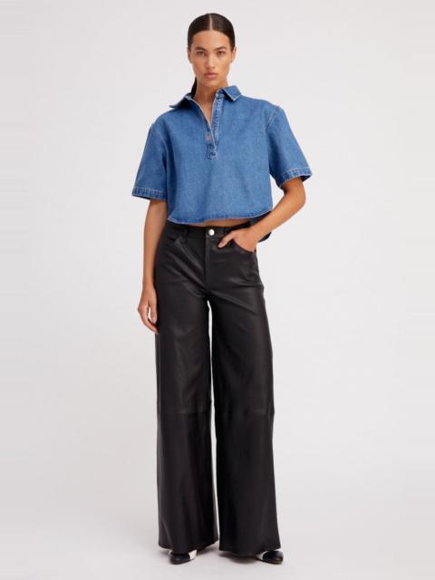 BLACK LEATHER 5 POCKET WIDE LEG