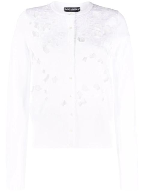 floral-embroidery openwork cardigan