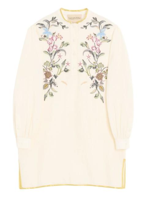floral-embroidered linen mini dress