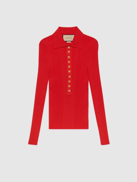 Extra fine rib viscose polo shirt