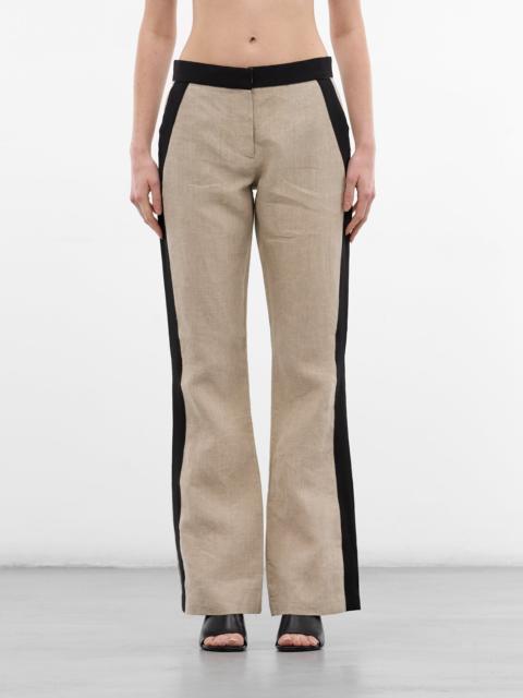 Beige Taped Linen Tailored Trousers