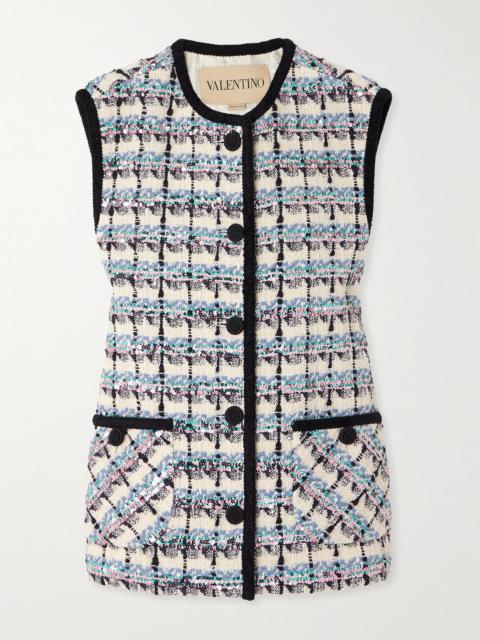 Sequined Checked Tweed Gilet