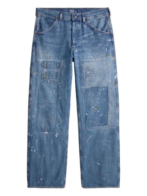patchwork denim straight-leg jeans