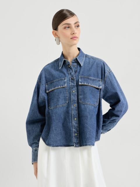 Lightweight denim shirt with shiny pockets