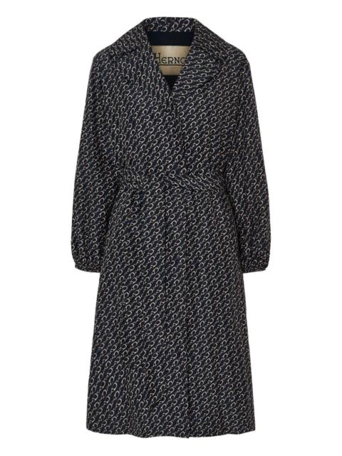 chain-print belted trench coat
