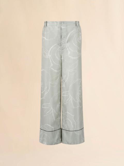GREEN SILK PALAZZO TROUSERS WITH AURORA PRINT
