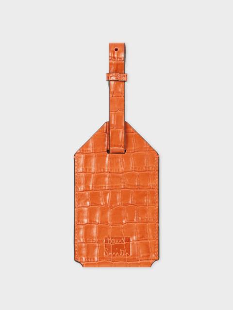 Orange Croc-Emboss Leather Luggage Tag