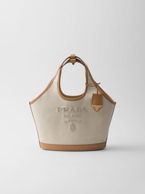 Medium linen blend and leather tote bag