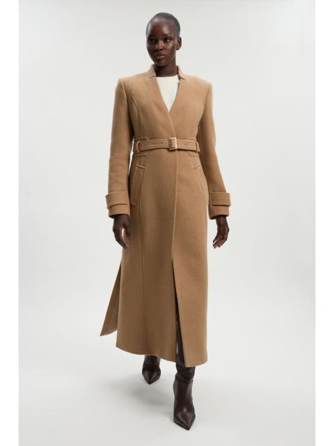 Petite Wool Investment Notch Neck Belted Detail Tailored Maxi Coat