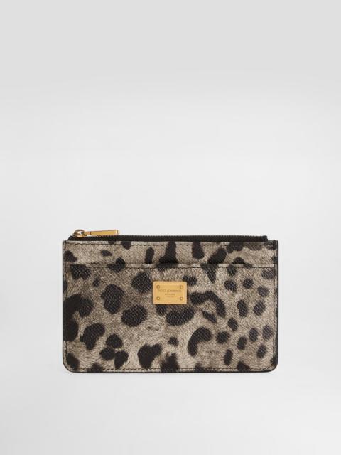 Leopard-print dauphine calfskin card holder