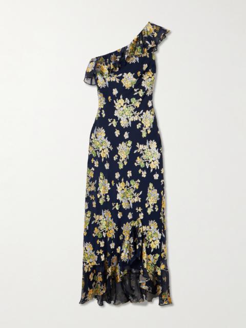 Leon One-shoulder Ruffled Devoré-velvet Chiffon Maxi Dress