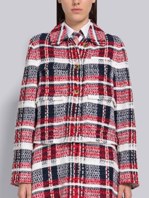 Madras Check Chenille Tweed Round Collar Utility Jacket