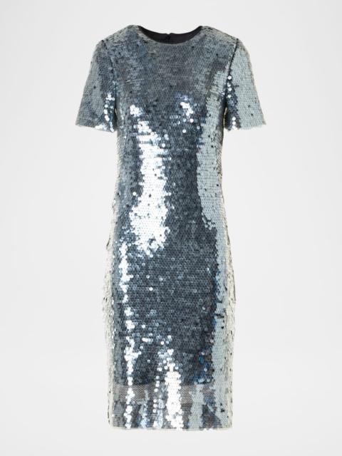 Lucid Sequined Tulle Short-Sleeve Dress