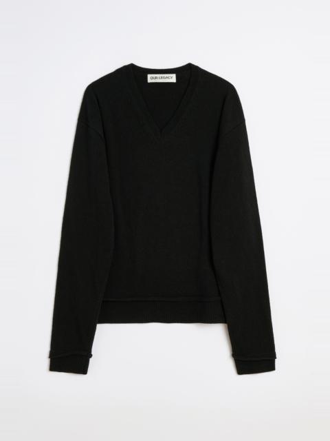 Parallel V-Neck Black Cherub Wool