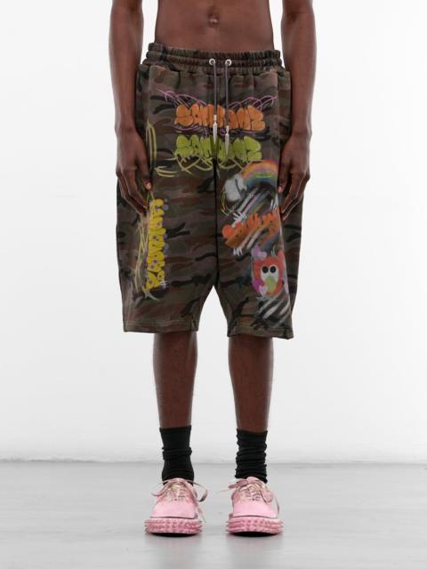 Camo Graffiti Drop Crotch Shorts